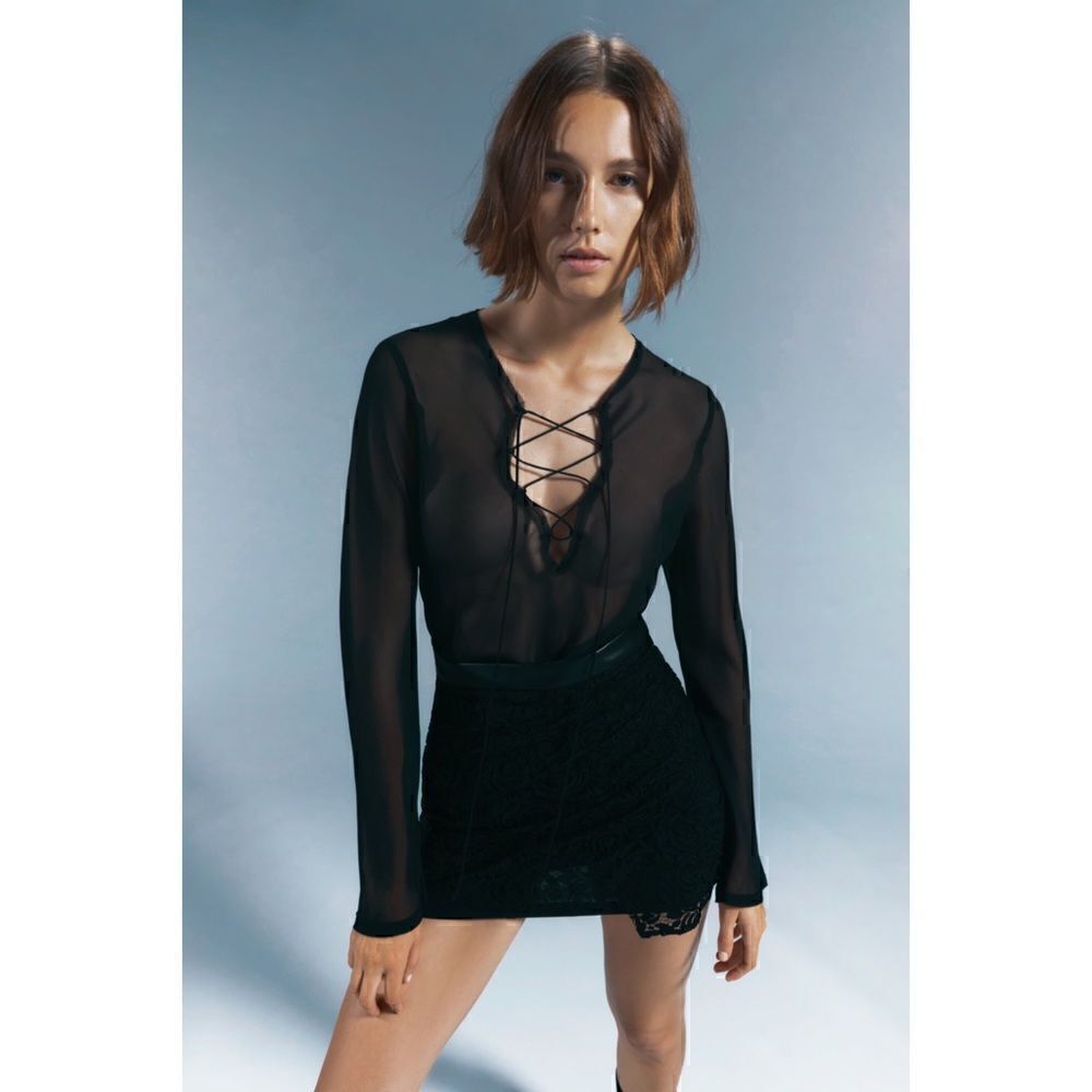NWT Zara Faux Wrap Lace Overlay Vegan Leather Trim Asymmetric Hem Mini Skirt, XS